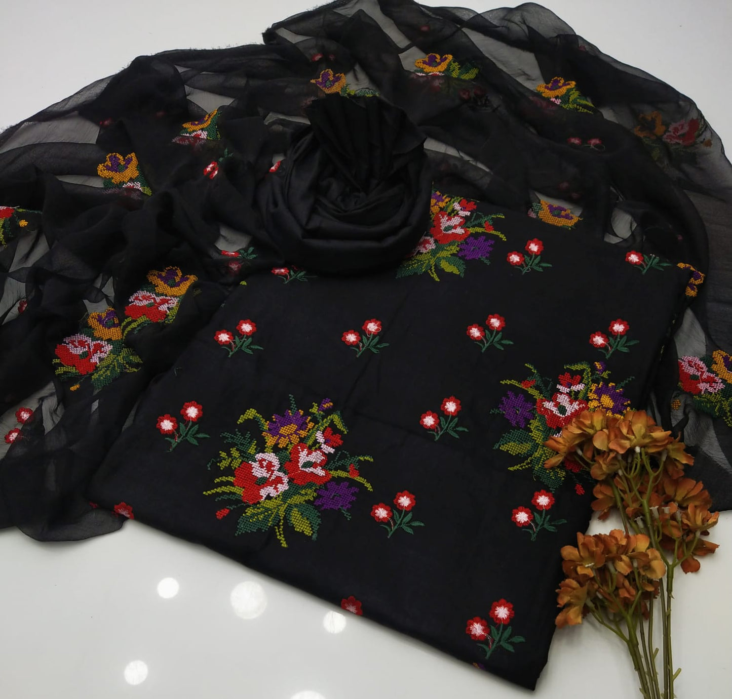 3 Piece Flower Cross stitch