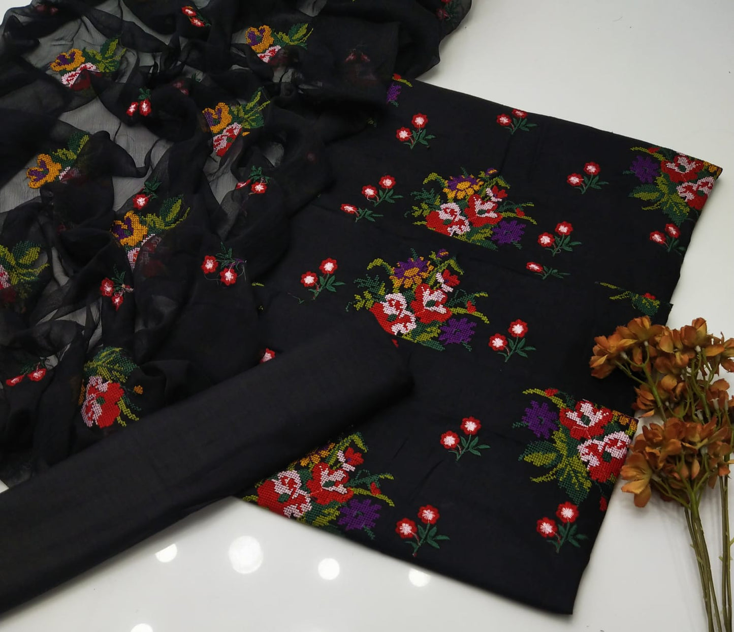 3 Piece Flower Cross stitch