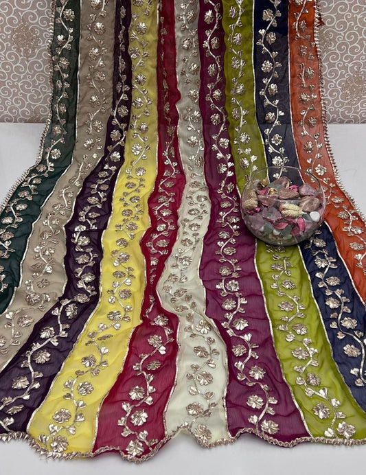 Handmade LCD Gotta work multi-shaded dupatta on chiffon fabric