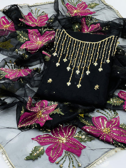 کیٹونک آرگنزا 2 ٹکڑا آئل پینٹ دوپٹہ کے ساتھ