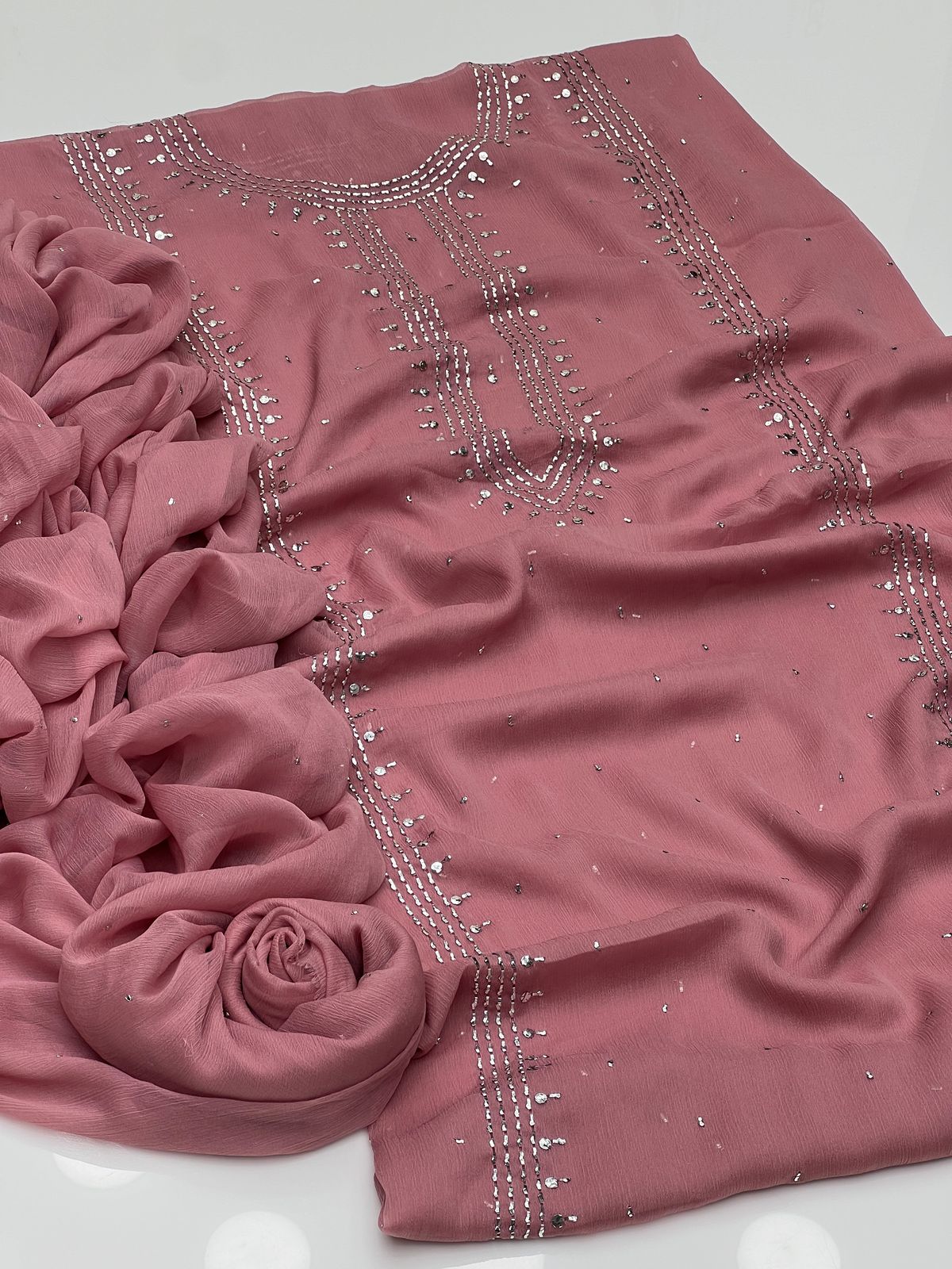 Panel mukesh kurta on soft crinkle chiffon
