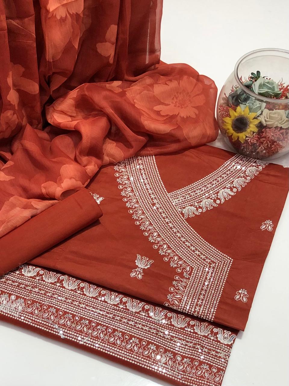 GTM Lawn Angrakha style with digital chiffon Dupatta