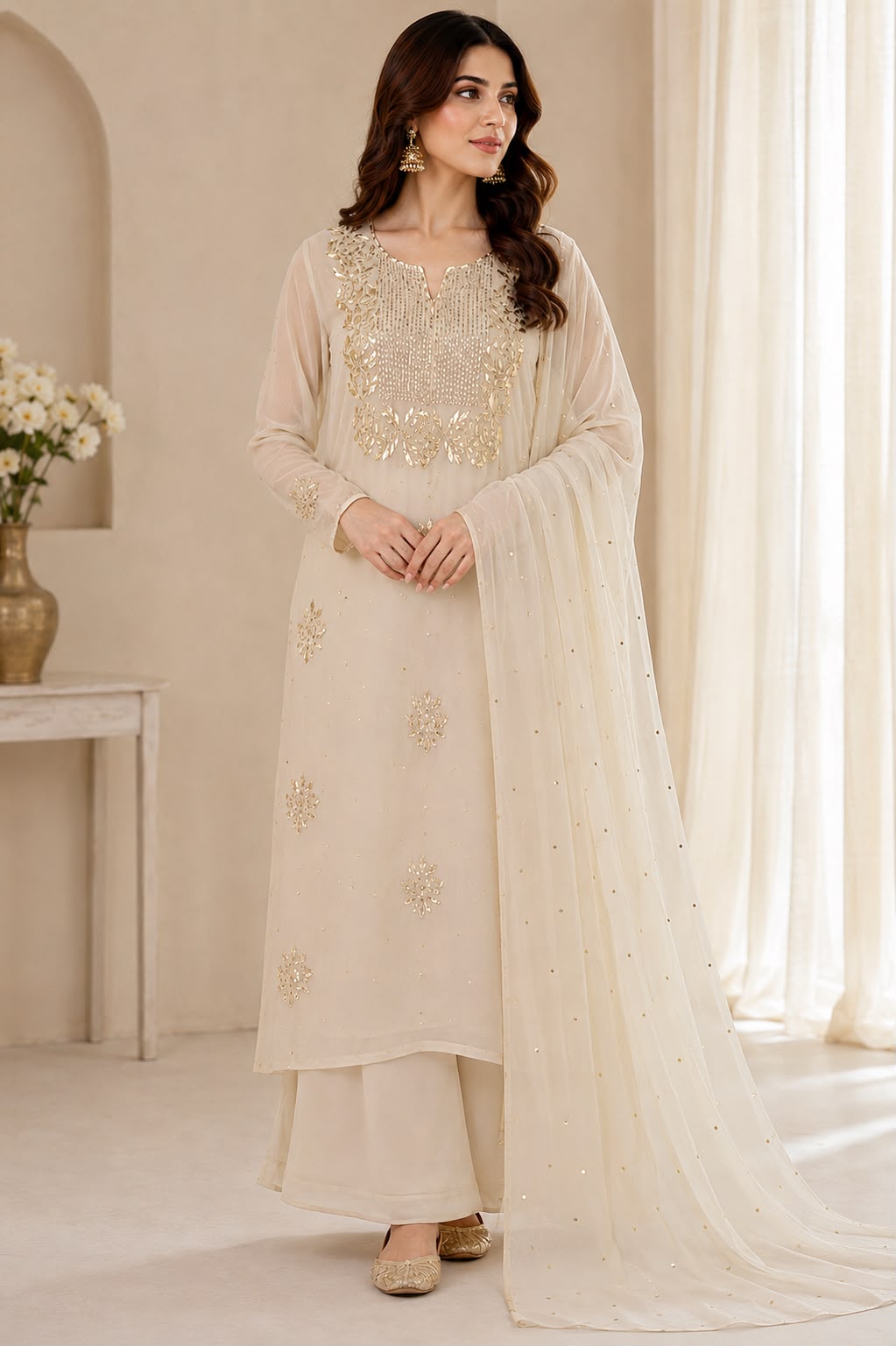 Pure Rose gold mukesh 2 piece dress