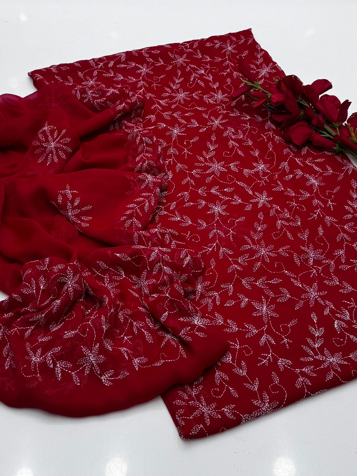 2 Pce  Chiffon Handmade Sippi Jall Work