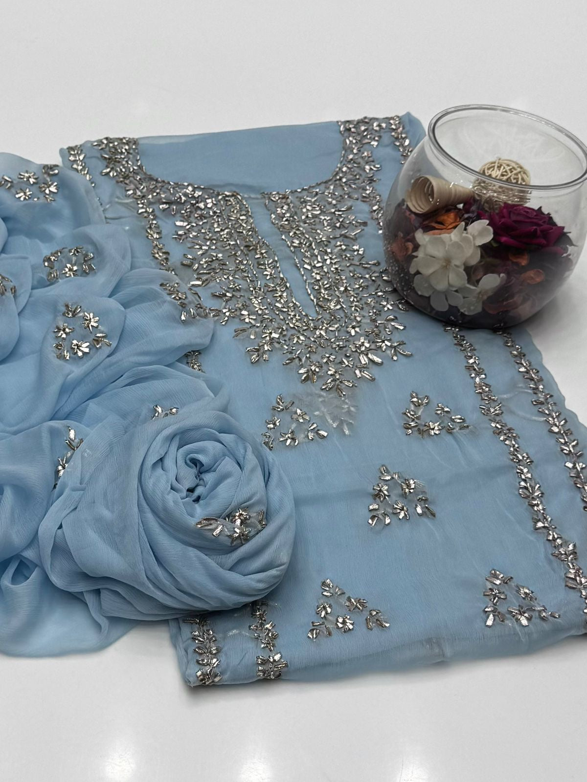 2 pce chiffon kurta Gotta with free perfume testers