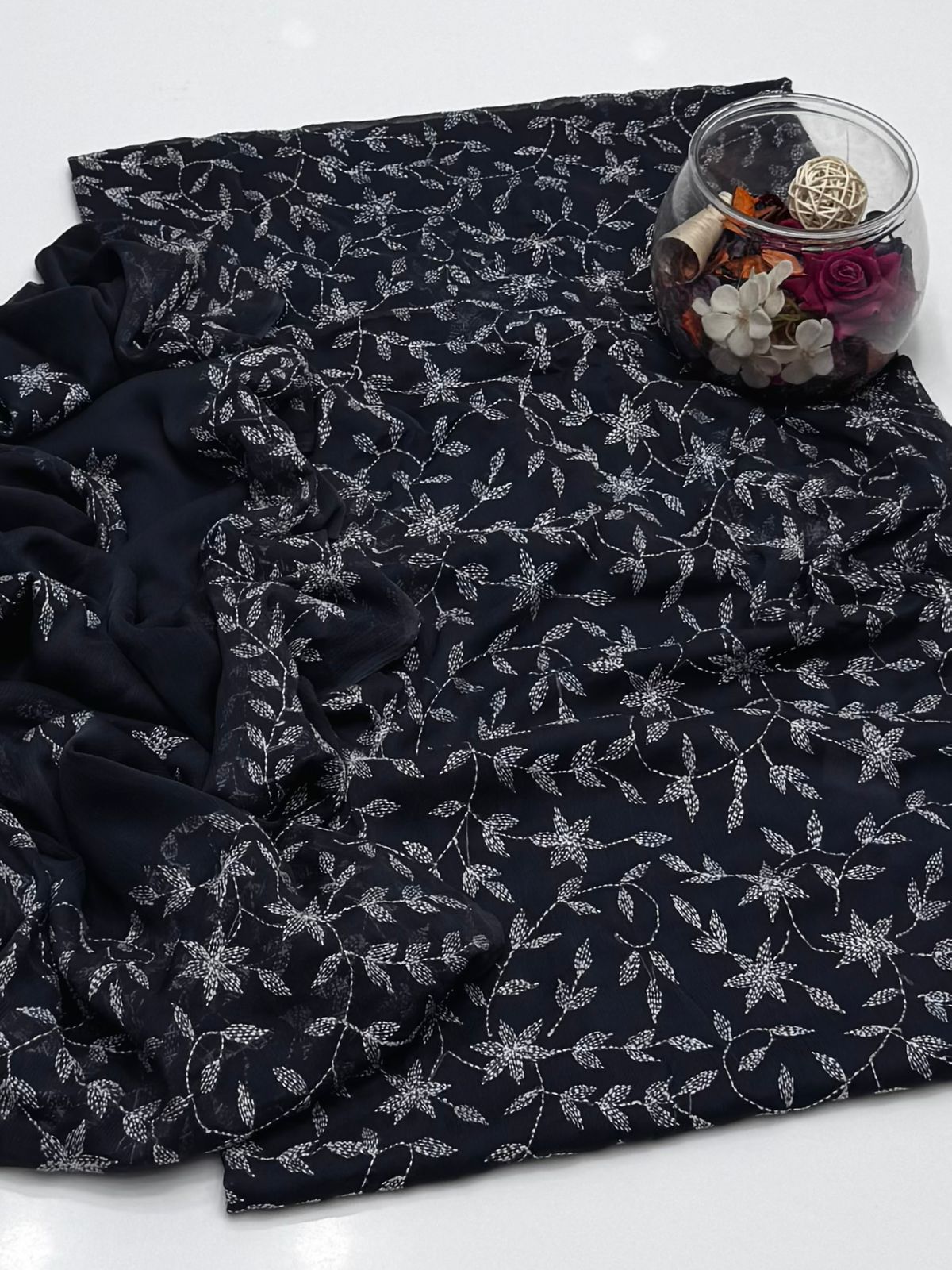 2 Pce  Chiffon Handmade Sippi Jall Work