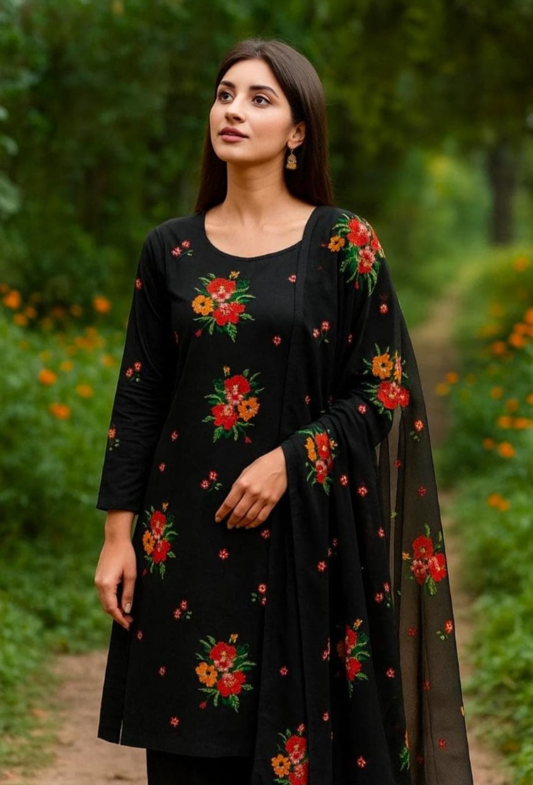 Sequence cross stitch embroidery 3 piece dresss