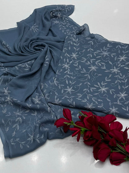 2 Pce  Chiffon Handmade Sippi Jall Work