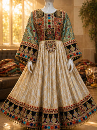 Luxury Pure Indian Jamawar Traditional Frock with Medium Silk Dupatta – 3 Piece | Custom Size Available