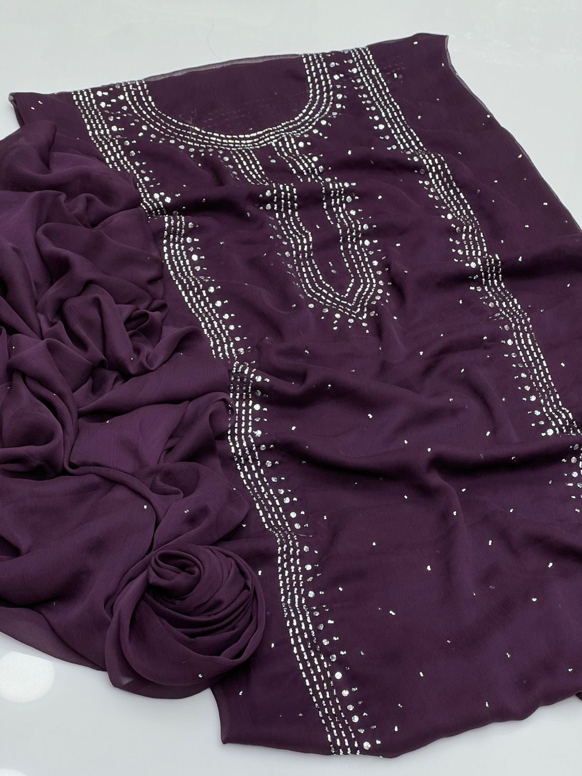 Panel mukesh kurta on soft crinkle chiffon 2 piece