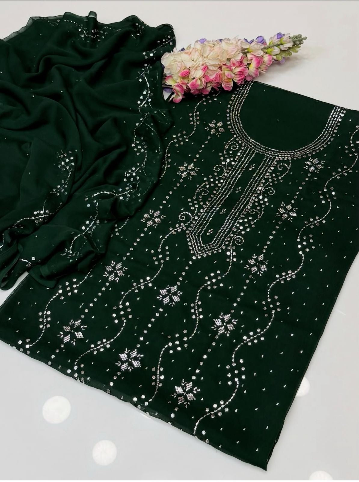 Indian style floral mukesh with 4-side dupatta work