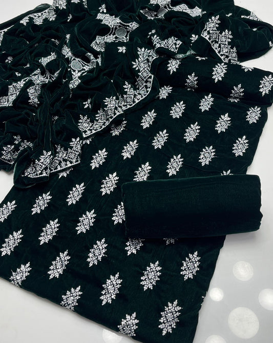 3 piece Sequence Embroidery on 9000 micro korean velvet