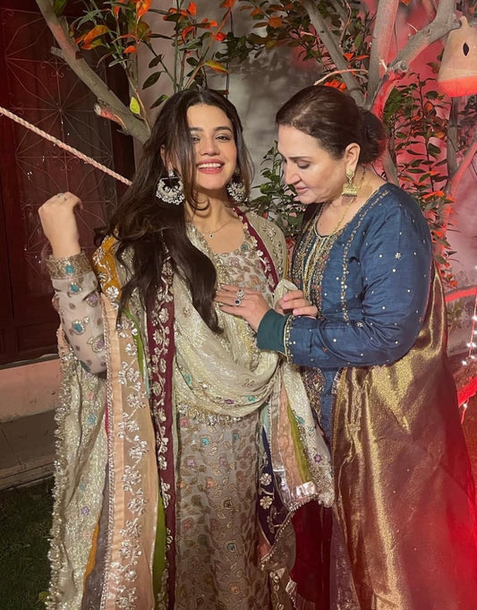 Handmade LCD Gotta work multi-shaded dupatta on chiffon fabric