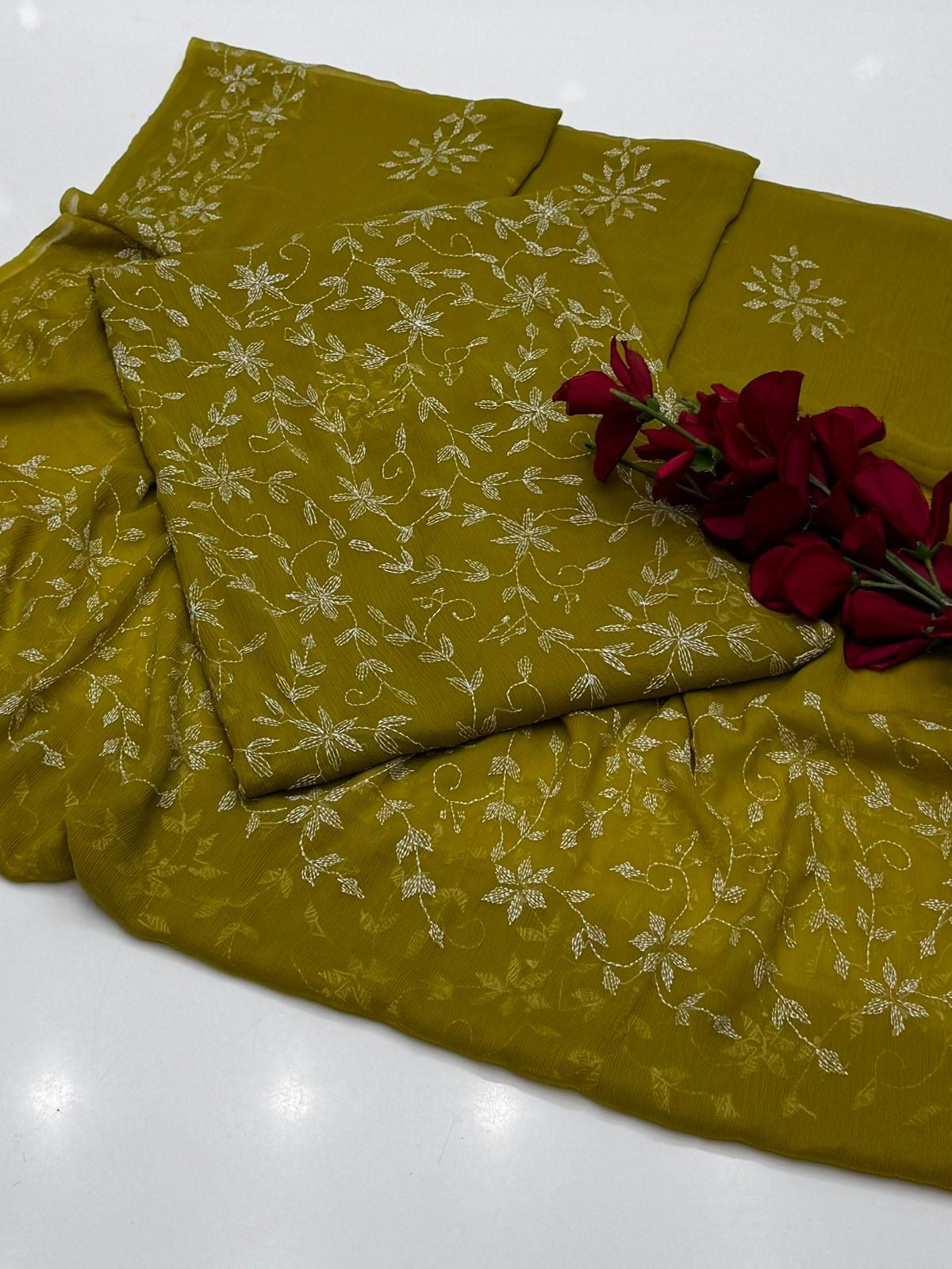 2 Pce  Chiffon Handmade Sippi Jall Work