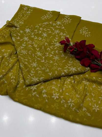 2 Pce  Chiffon Handmade Sippi Jall Work