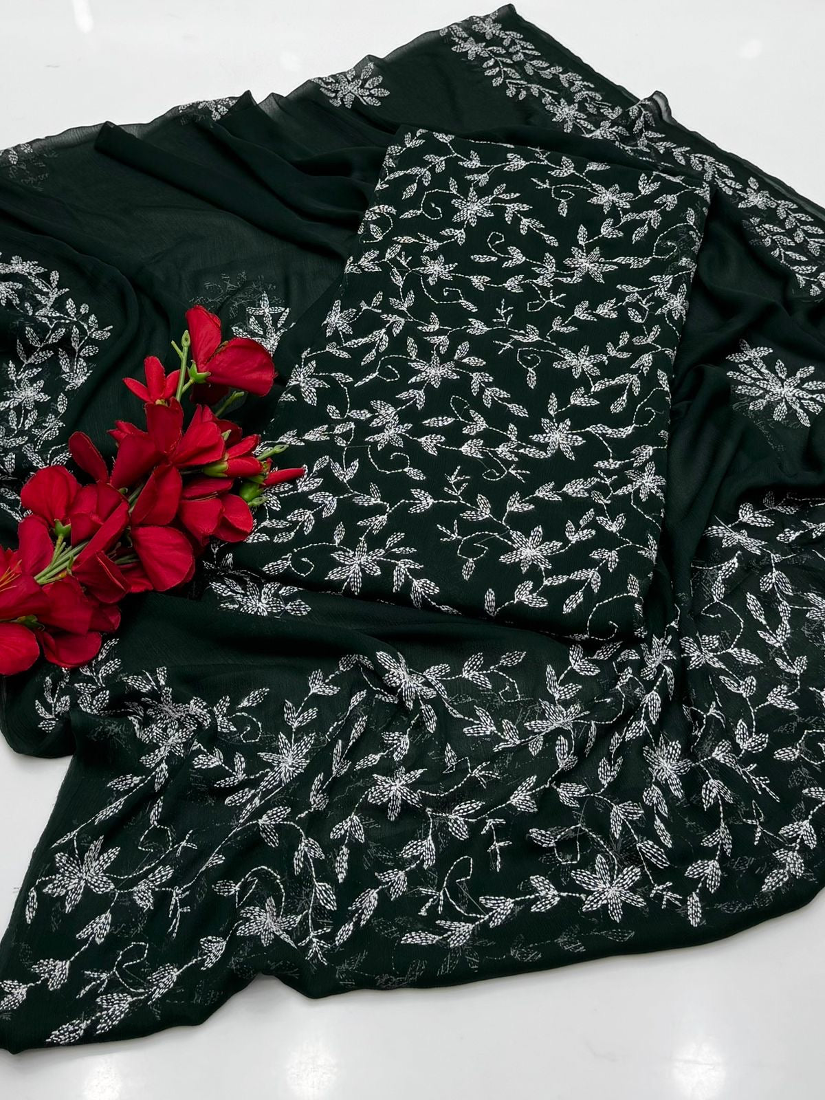 2 Pce  Chiffon Handmade Sippi Jall Work