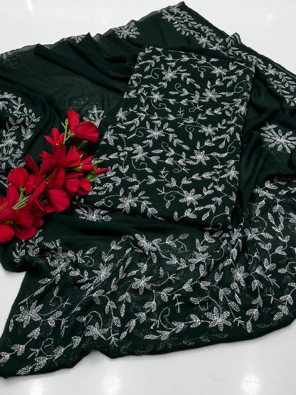 2 Pce  Chiffon Handmade Sippi Jall Work