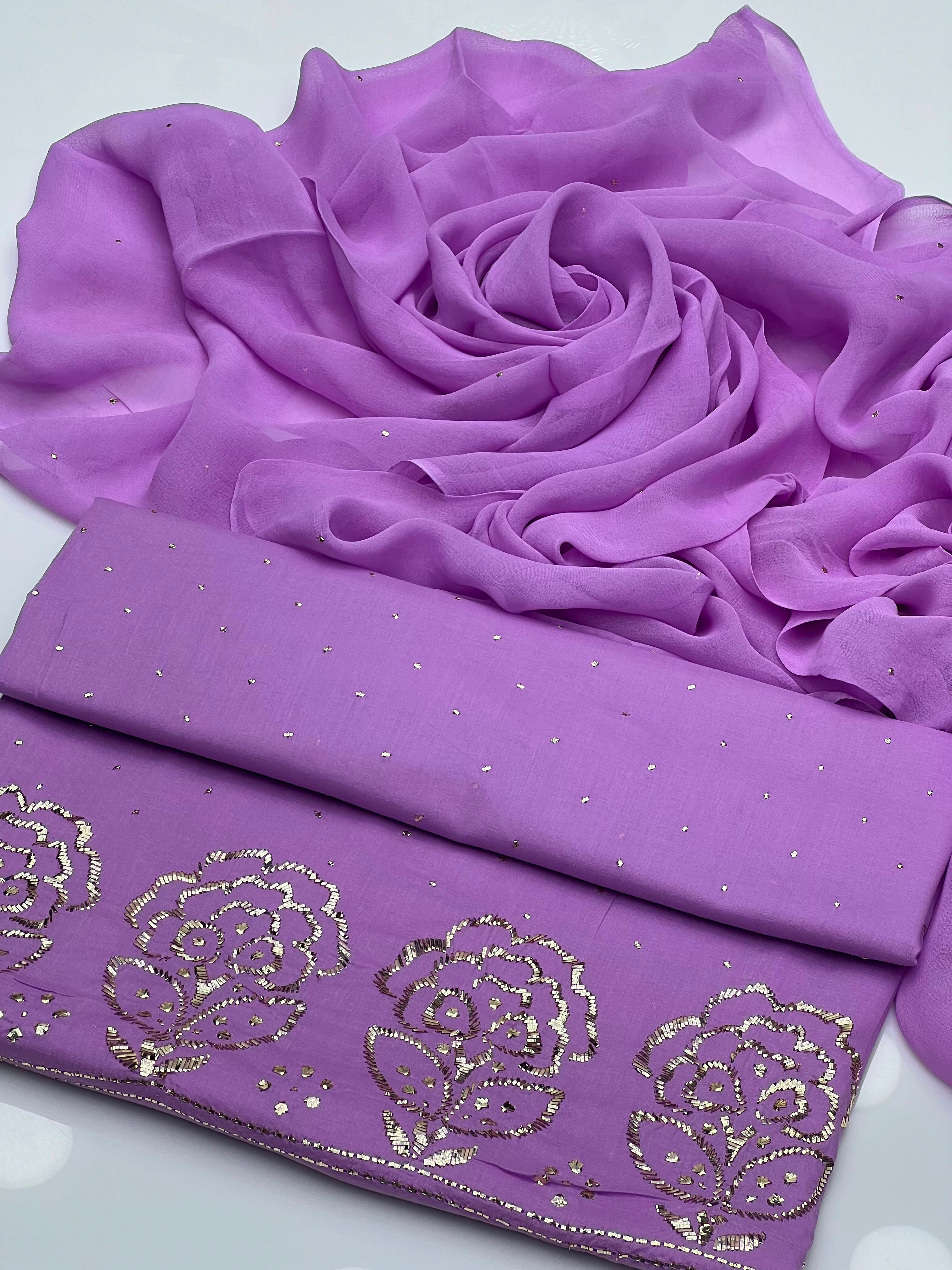 Lawn 3 piece Rose gold mukesh