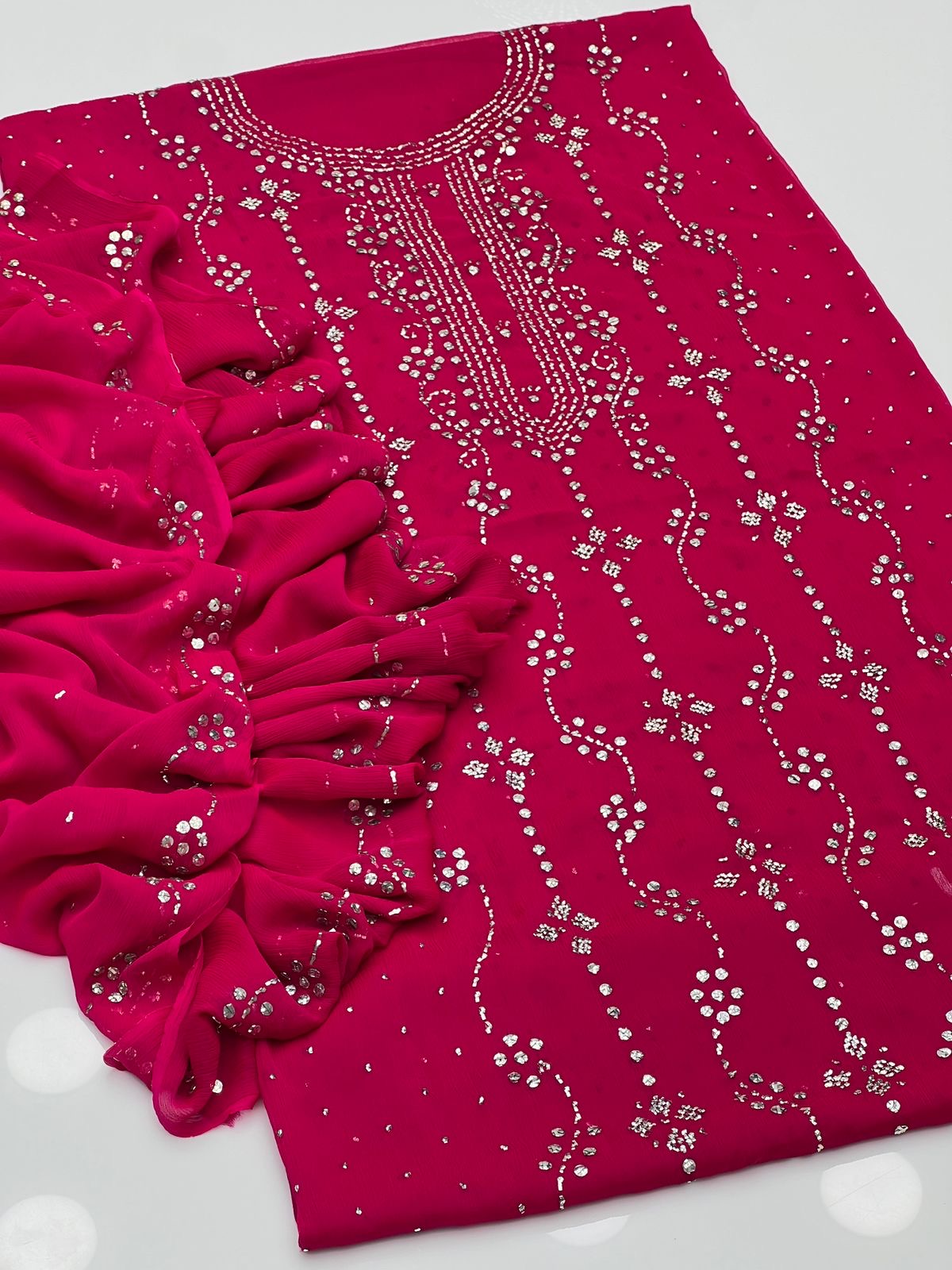 Indian style floral mukesh with 4-side dupatta work