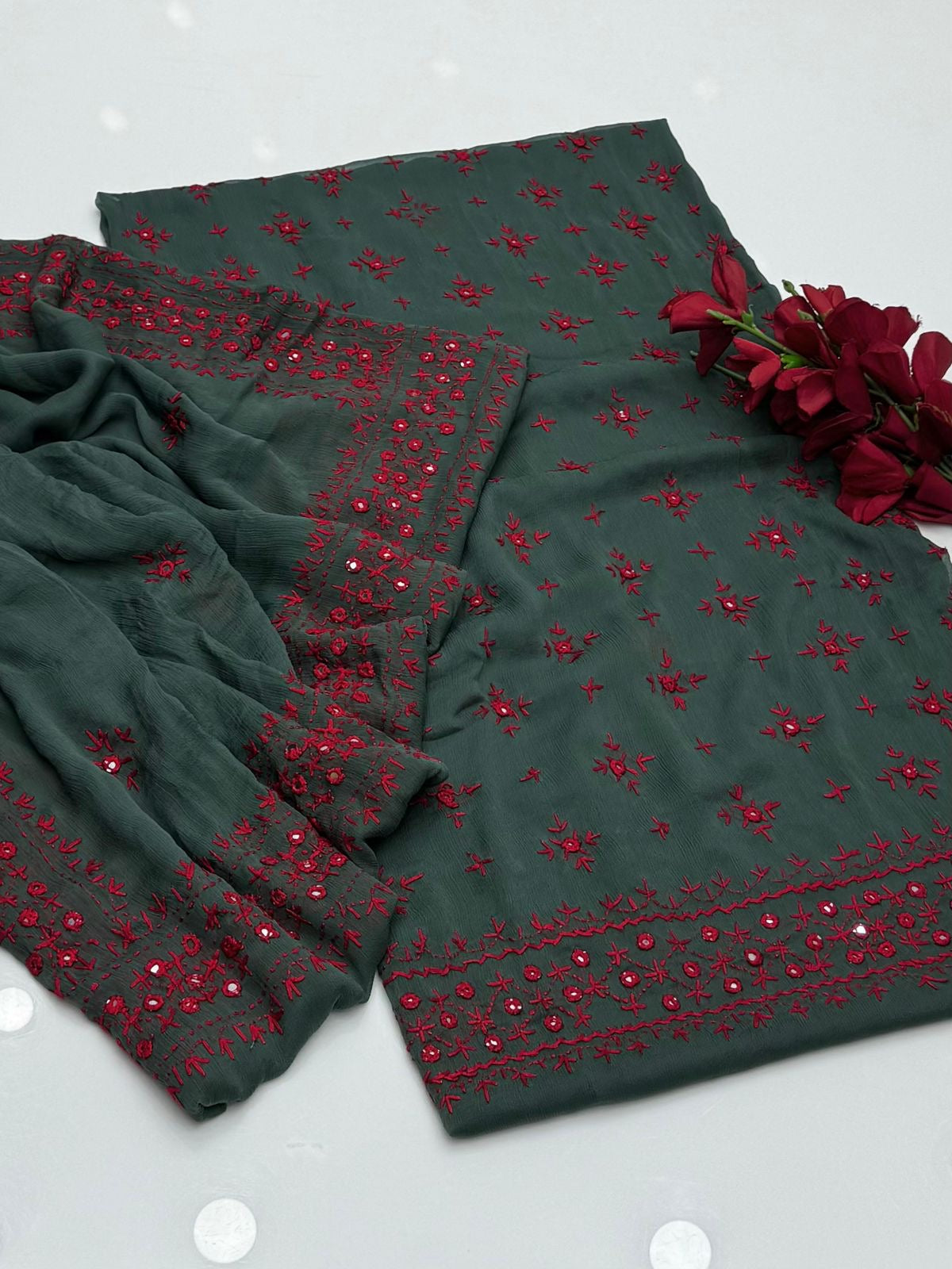 2 piece Chawal Tanka work with four sided dupatta.