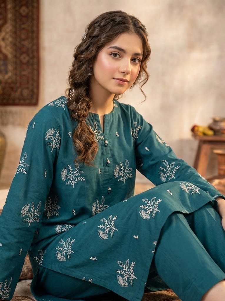 (Z-8871) Lawn Floral embroidery 2 piece