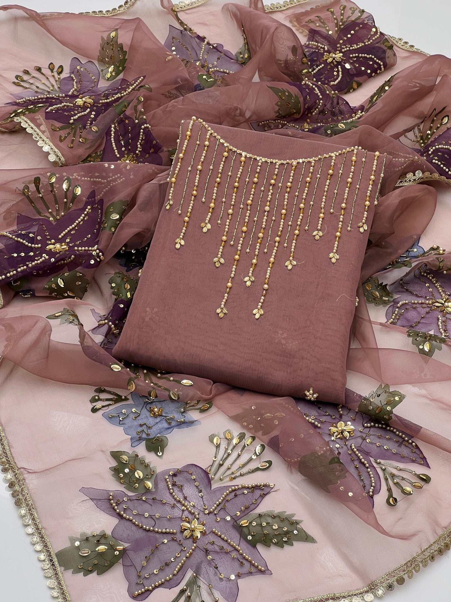 کیٹونک آرگنزا 2 ٹکڑا آئل پینٹ دوپٹہ کے ساتھ