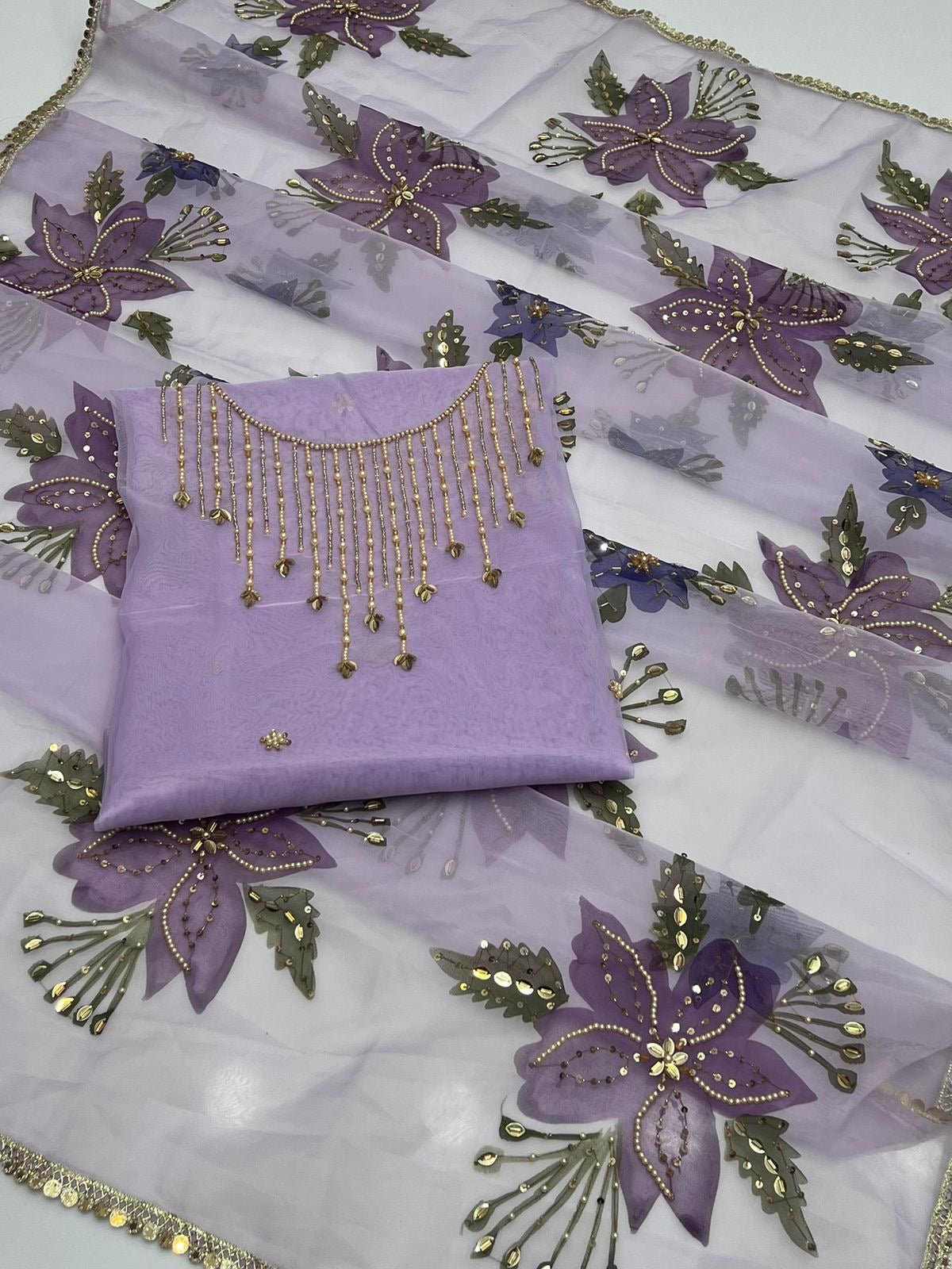 کیٹونک آرگنزا 2 ٹکڑا آئل پینٹ دوپٹہ کے ساتھ