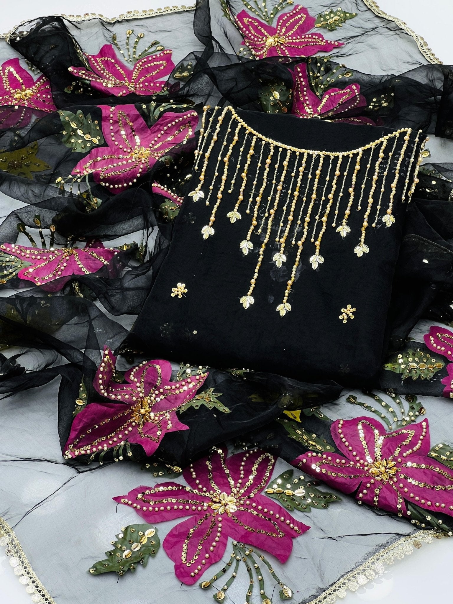 کیٹونک آرگنزا 2 ٹکڑا آئل پینٹ دوپٹہ کے ساتھ