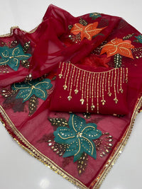 Katonic organza 2 piece with oil paint dupatta