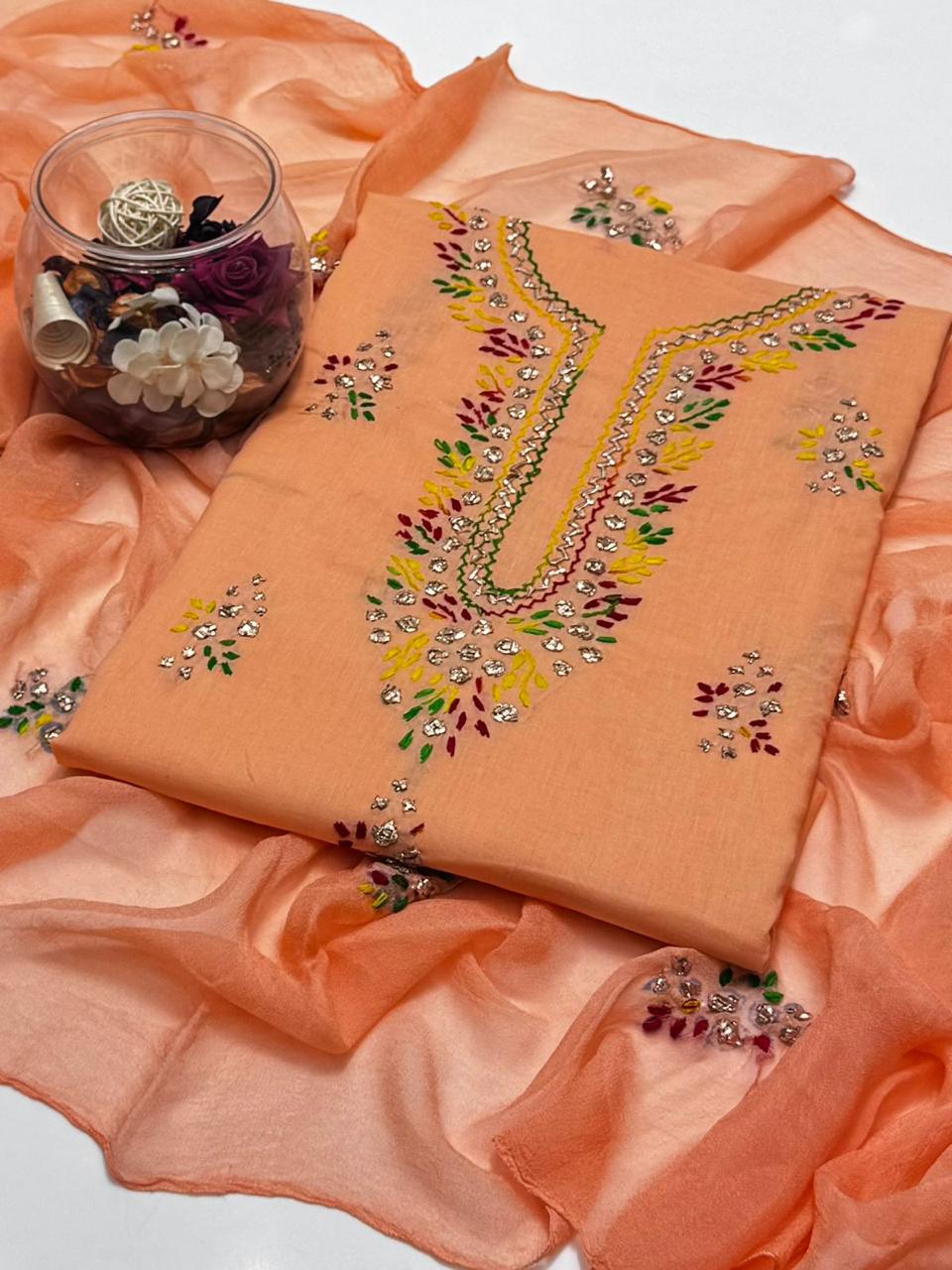 خالص لان پر ملٹی پکا گوٹا شرٹ