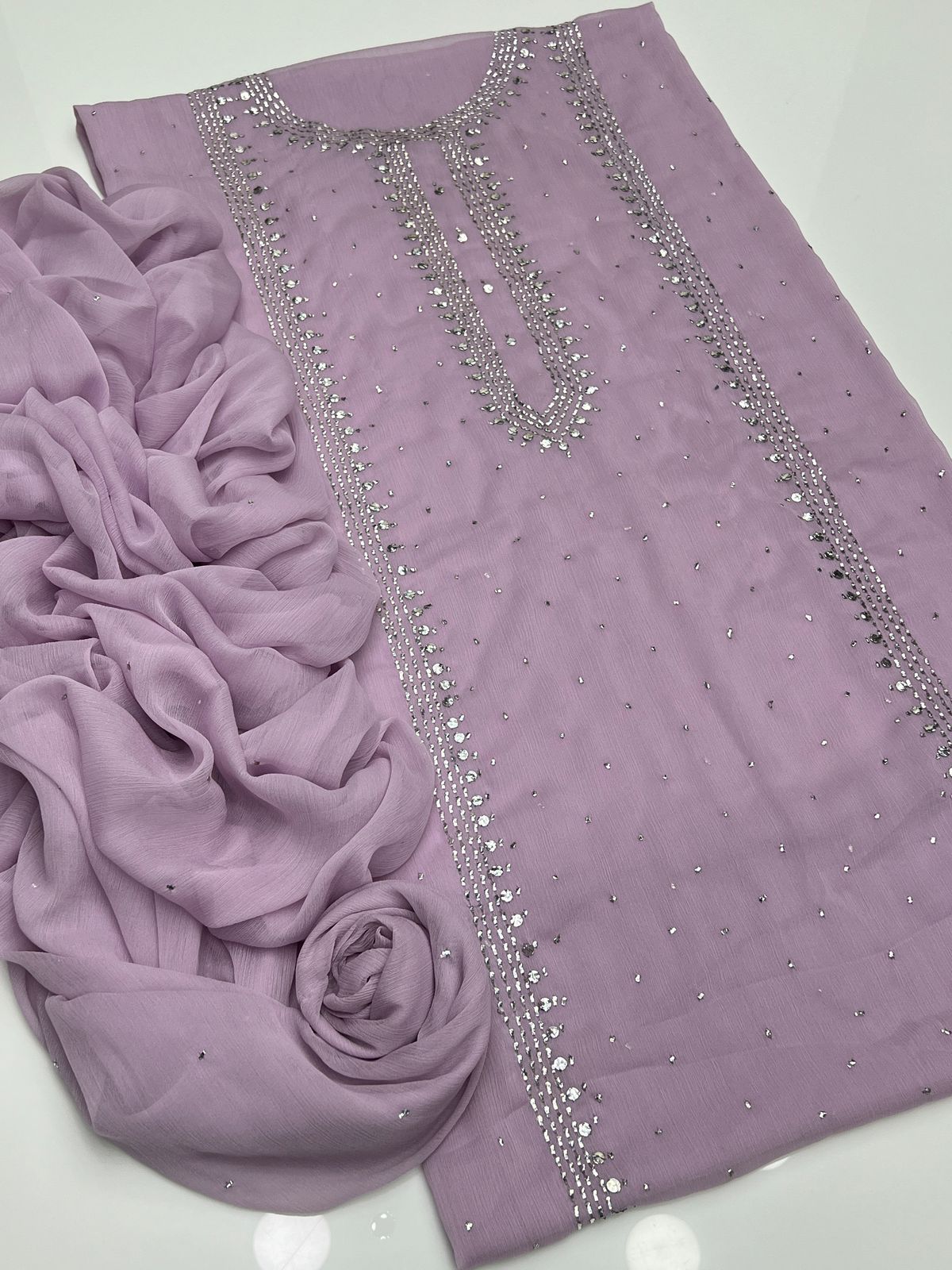 نرم کرینکل شفان 2 پیس پر پینل مکیش کرتہ