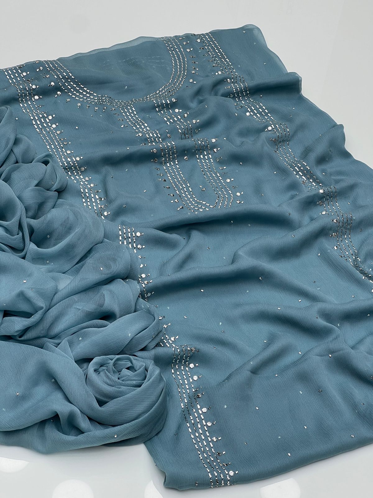 نرم کرینکل شفان 2 پیس پر پینل مکیش کرتہ