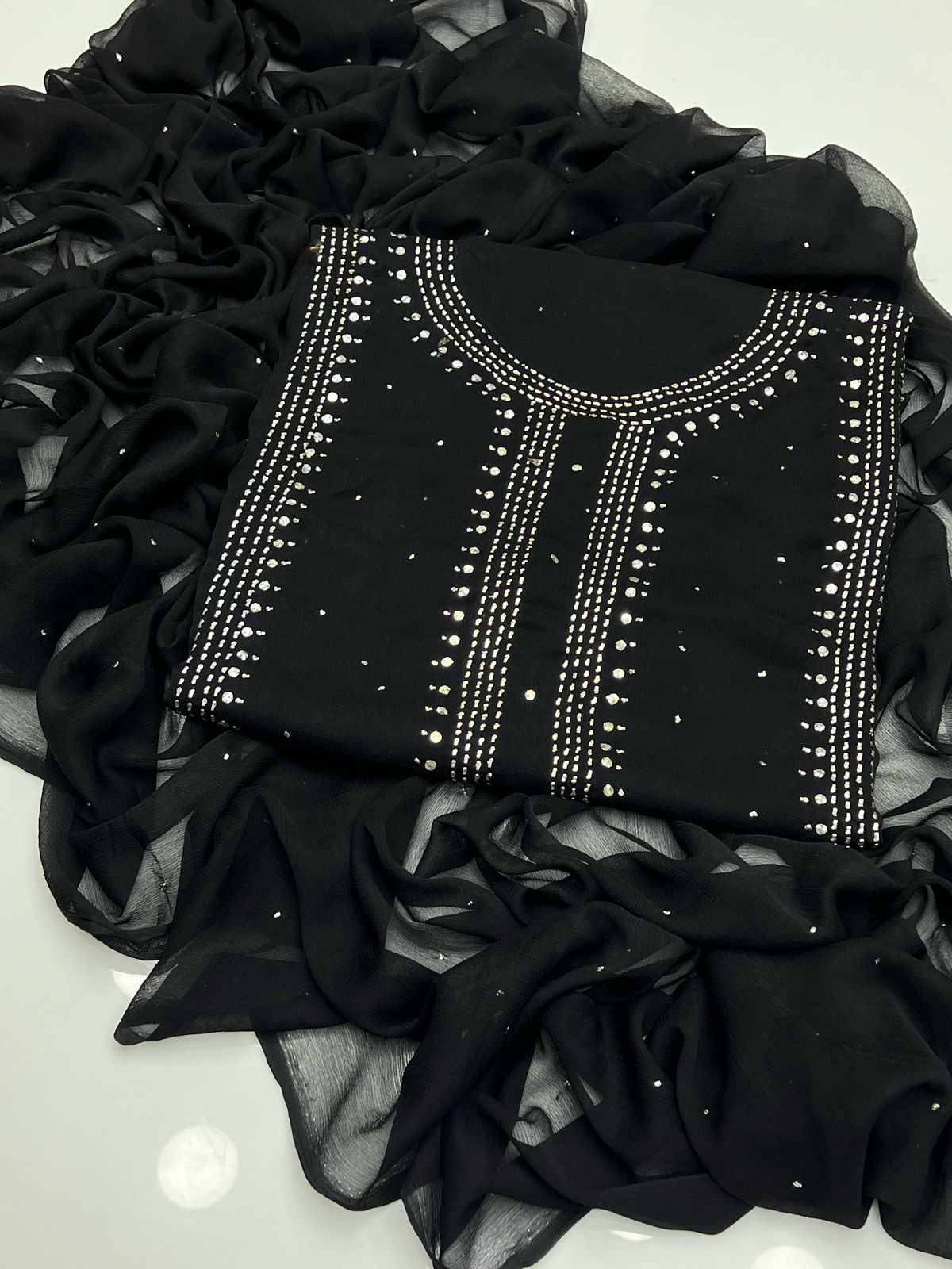 Panel mukesh kurta on soft crinkle chiffon 2 piece