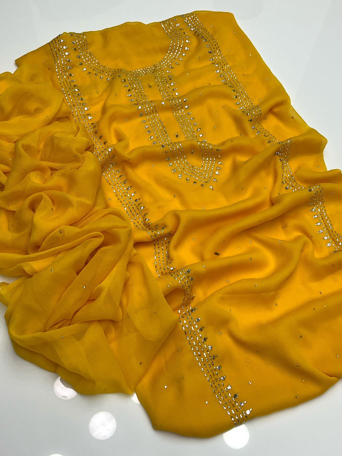 Panel mukesh kurta on soft crinkle chiffon 2 piece