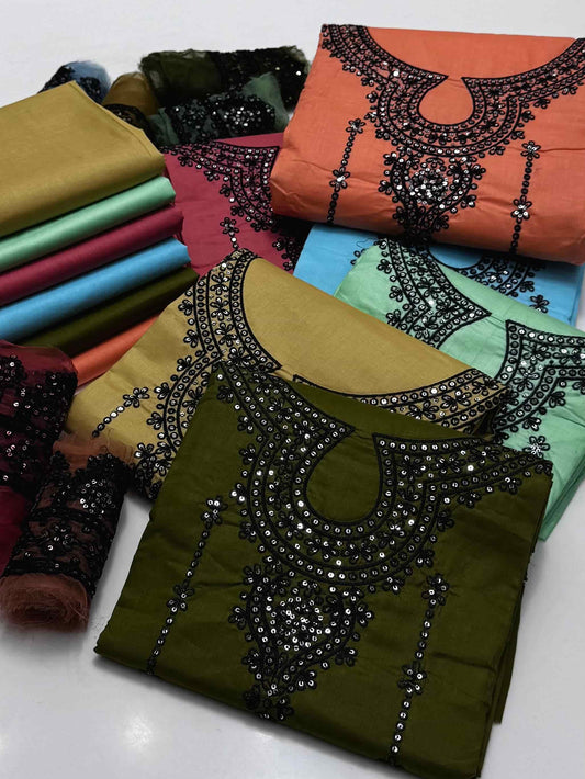 پیور لان 2 پیس ان سیکوینس ایمبرائیڈری کے ساتھ ایمبرائیڈڈ پیچ