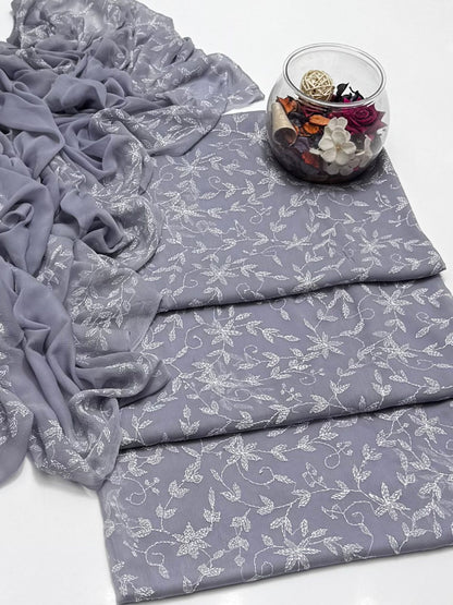 2 Pce  Chiffon Handmade Sippi Jall Work