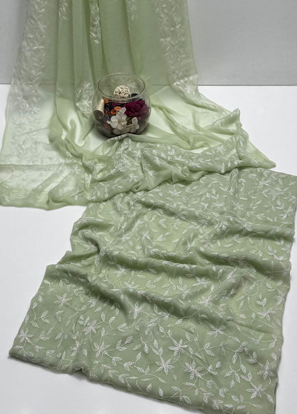 2 Pce  Chiffon Handmade Sippi Jall Work